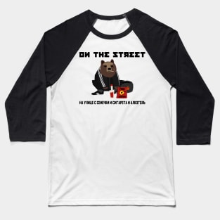 Gopnik bear on the street with semechki (Black Text) Baseball T-Shirt